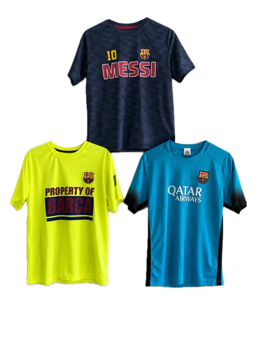 Lot of 3 FC Barcelona Soccer T-Shirts – Youth Size Bundle XL
